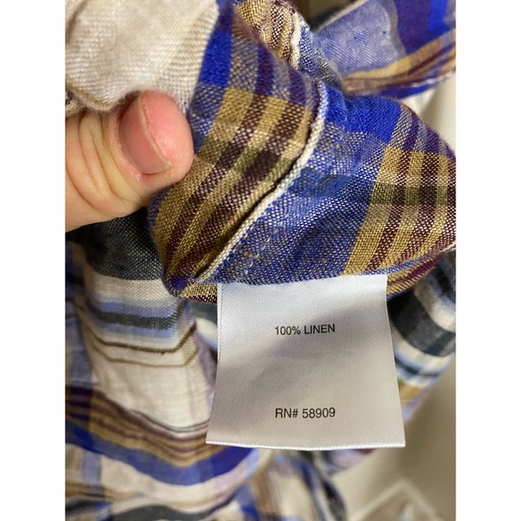 Cremieux Linen Button Down Mens Large Long Sleeve Purple Plaid $89.50 - Picture 3 of 6